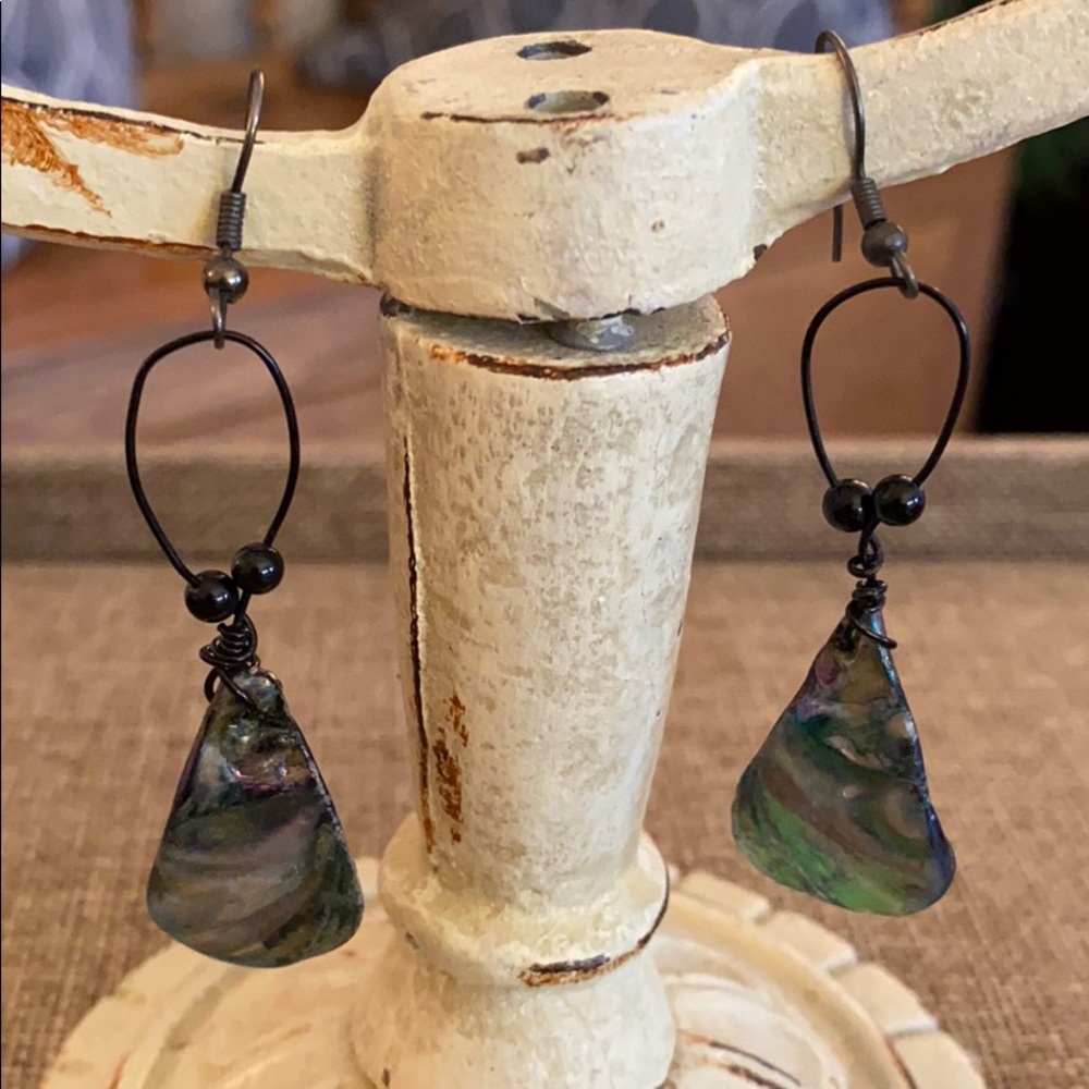 Iridescent Abalone Shell Drop Hook Dangle Earrings - image 1